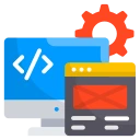  A computer screen displaying a code symbol alongside a mouse, representing SEO services in the software industry.